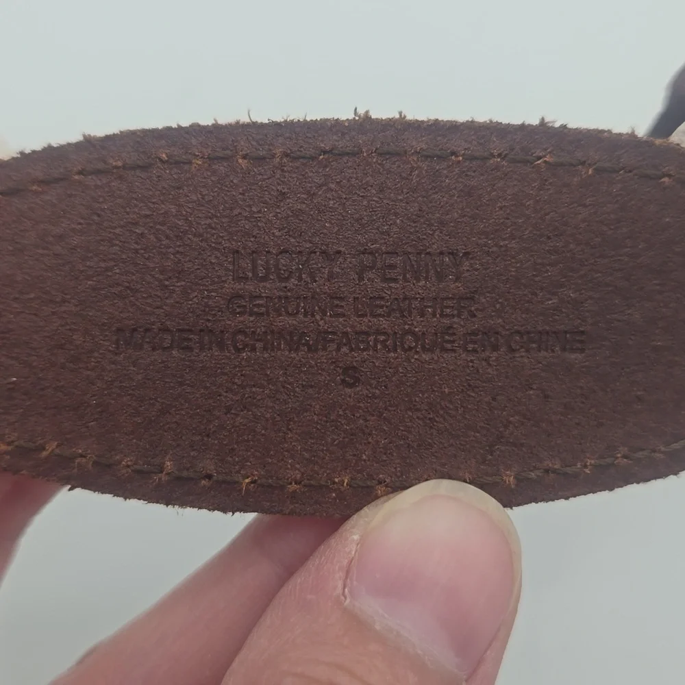 Anthropologie Lucky Penny 3d flowers brass oval buckle leather belt